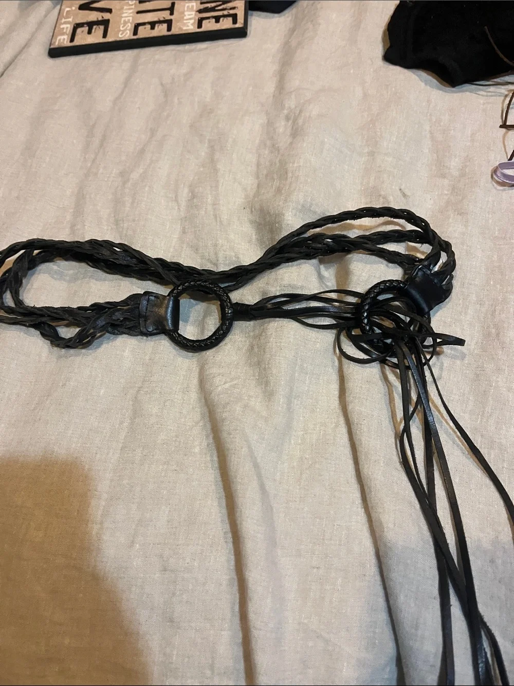 Boho Black Braided faux Leather Waist Belt with Rings